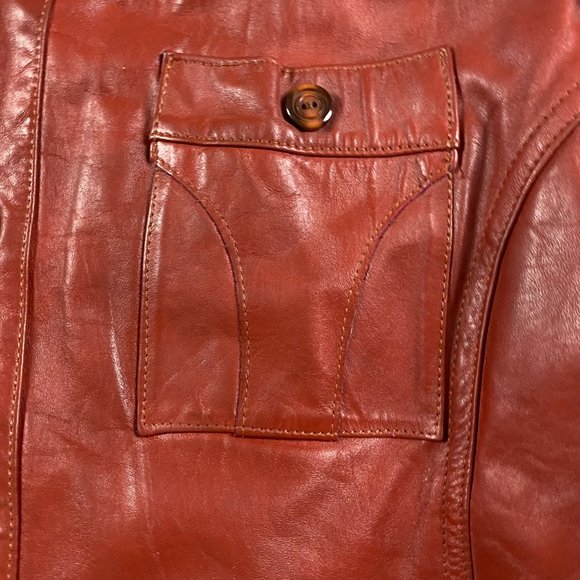 Men's Rust Leather Shirt Jacket - Picture 3 of 11